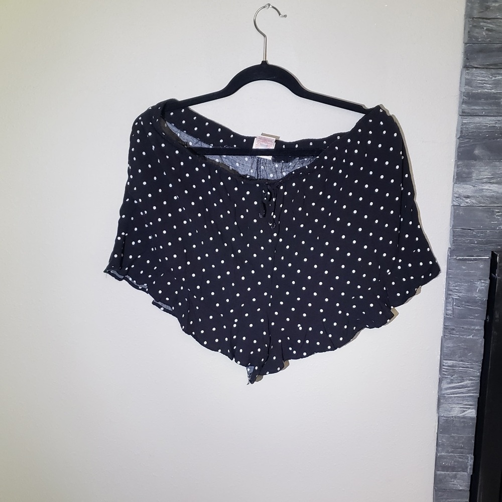 Adorable Black and White Polka Dot Ruffled Drawstring Shorts XXL